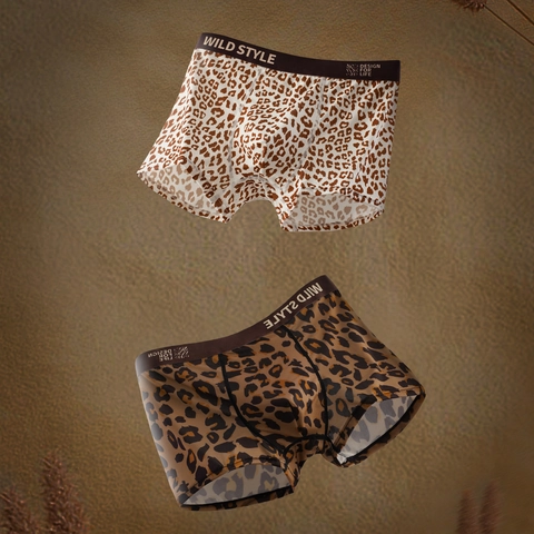 Boxer da Uomo con Stampa Leopardata Sexy Motivo Animale Vita Media Seta di Ghiaccio Biancheria Antibatterica Traspirante