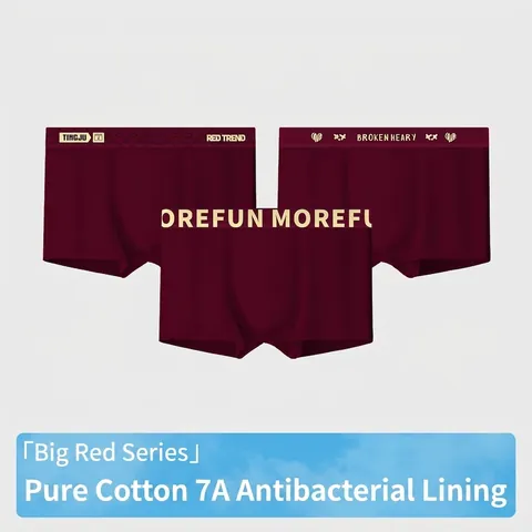 Herren Boxershorts Aus Reiner Baumwolle Mittlere Taille Antibakteriell Atmungsaktiv Unterwäsche Bequeme Rote Trunks Für Herren