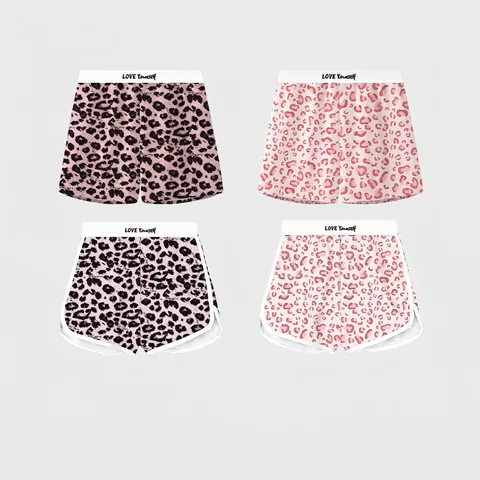 Pantaloncini Boxer in Seta di Ghiaccio Intrecciata con Stampa Leopardata Pantaloncini Casual per Coppie Fantasia a Cuore