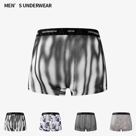 Herren Atmungsaktive Eisseide Boxershorts Komfortable Polyester Unterwäsche Mit Elastischem Bund Und Buchstaben Druck