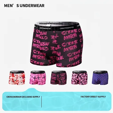Boxer da Uomo in Seta di Ghiaccio Traspiranti Vita Media Intimo Stampato Graffiti Lettere Modello Sottile Boxer