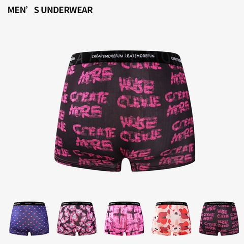 Boxer da Uomo in Seta di Ghiaccio Traspiranti Vita Media Intimo Stampato Graffiti Lettere Modello Sottile Boxer