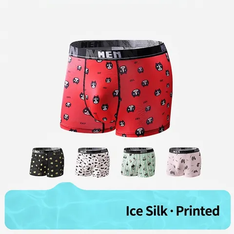 Herren Polyester Eisseide Atmungsaktiv Boxershorts Cartoon Tier Druck Komfortabel Mittlere Taille Elastischer Bund Unterwäsche