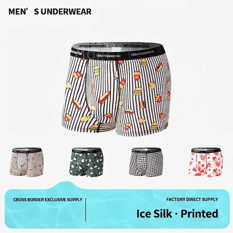 Herren Atmungsaktiv Boxershorts Trendy Mehrfarbig Lustiger Cartoon Herz Hahnentritt Bedruckt Mittlere Taille Unterwäsche