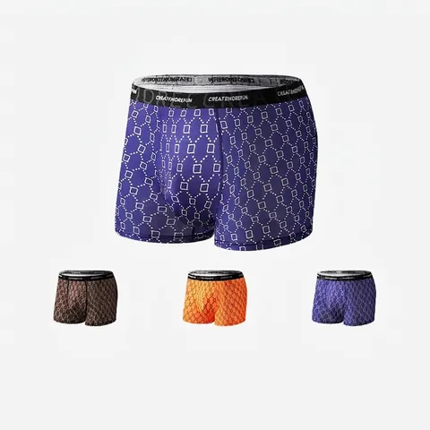 Boxers de Seda de Hielo para Hombre Estampado Geométrico Transpirable Alta Elasticidad Cintura Media Ropa Interior Cómoda