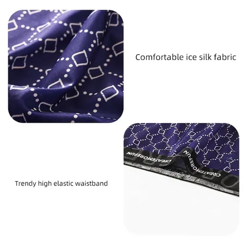 Boxers de Seda de Hielo para Hombre Estampado Geométrico Transpirable Alta Elasticidad Cintura Media Ropa Interior Cómoda