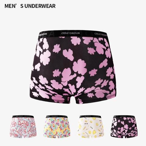 Herren Eisseide Boxershorts Atmungsaktiv Mittlere Taille Unterwäsche Komfortabel Gestrickt Bedruckt Trendy Muster Boxershorts