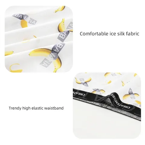 Herren Atmungsaktive Eisseide Boxershorts Polyester Elasthan Buchstaben Druck Unterwäsche Banane Gestreift Mittlere Taille Unterhosen