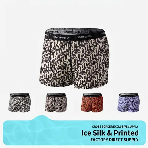 Boxer da Uomo con Stampa Geometrica in Poliestere Traspiranti a Vita Media Intimo Casual Confortevole con Fascia Elastica