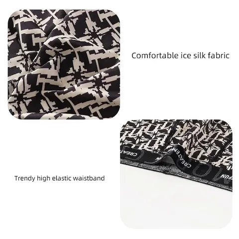 Boxer da Uomo con Stampa Geometrica in Poliestere Traspiranti a Vita Media Intimo Casual Confortevole con Fascia Elastica