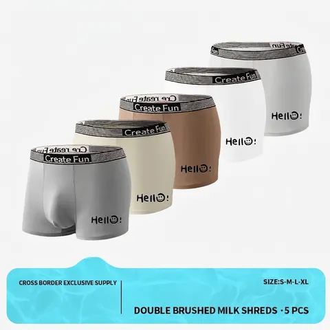 Men Ice Silk Boxer Briefs Breathable Soft Mid Waist Underwear Letter Smile Print Multicolor Solid Color Comfort Boxers