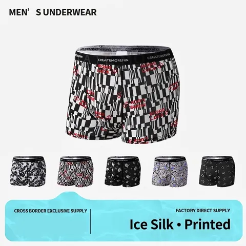 Herren Atmungsaktiv Eisseide Boxershorts Grafik Bedruckt Boxer Shorts Bequeme Elastische Unterwäsche Für Männer Jugendliche