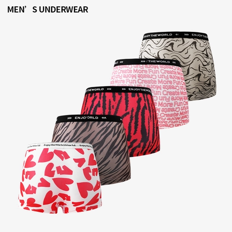 Boxer da Uomo in Seta di Ghiaccio Traspiranti Vita Media Set Intimo Stampato Motivo Cuore Lettera Boxer Comodi da Uomo