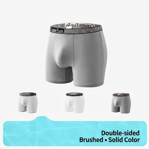 Men's Breathable Polyester Boxer Briefs Comfortable Striped Elastic Waistband U-Convex Pouch Solid Color Anti-Bacterial Underwear Plus Size