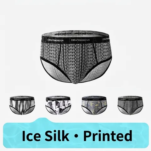 Herren Slips Atmungsaktive Eisseide Buchstaben Druck Gestrickte Mittlere Taille Unterwäsche Bequeme Weiche Sportliche Unterhosen