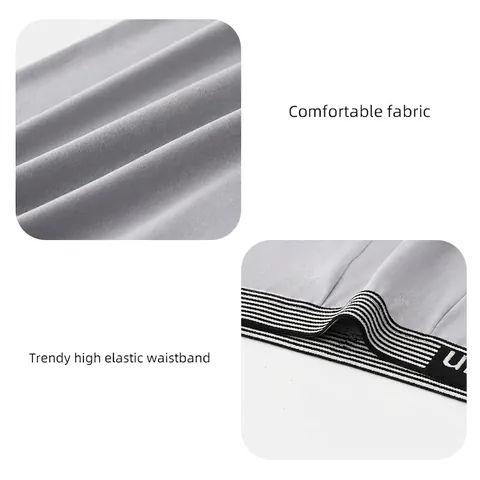 Men's Breathable Polyester Boxer Briefs Comfortable Striped Elastic Waistband U-Convex Pouch Solid Color Anti-Bacterial Underwear Plus Size