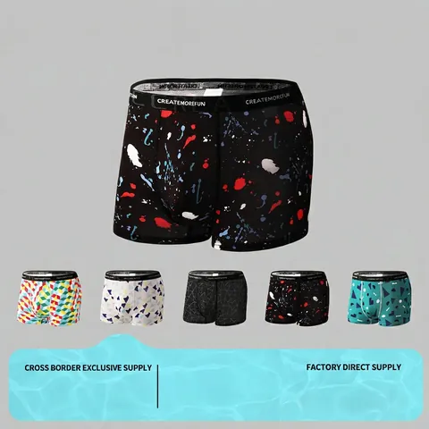 Heren Ice Silk Boxershorts Ademend Bedrukt Ondergoed Comfortabele Middelhoge Taille Geometrische Graffiti Sportief Ondergoed Voor Heren