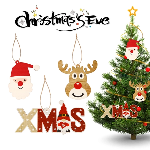 Christmas Wooden Ornament Set Santa Claus Reindeer XMAS Letter Hanging Decor For Christmas Tree Home Party Decoration