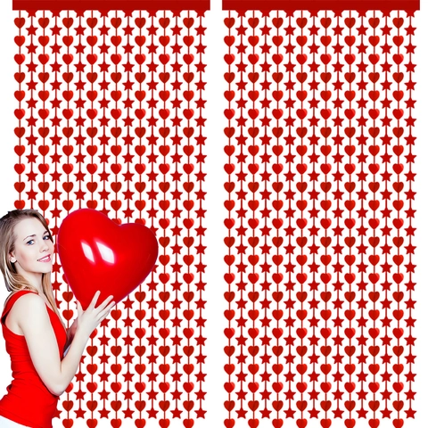 Valentinstag Roter Laser Herz Stern Lamettavorhang Romantische Hochzeit Party Hintergrund Folie Fransen Türdekoration