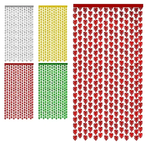 Tenda in Seta Pioggia a Foglia di Monstera Hawaiiana Tenda per Porta in Frangia di Lamina di PET Metallico per Decorazione Sfondo Compleanno Festa a Tema Tropicale