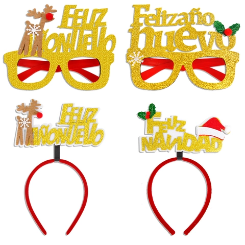 Spanische Weihnachten Neujahr Feliz Navidad Brille Haarreif Rentier Weihnachtsmütze Glitzer Partyartikel Für Kinder Erwachsene