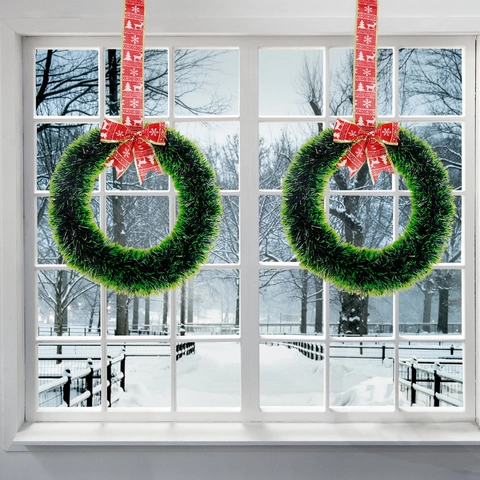 Künstlicher PET Weihnachtskranz Mit Roter Schleife Rentier Schneeflocke Druck Weihnachtsdekoration Haus Tür Wandbehang