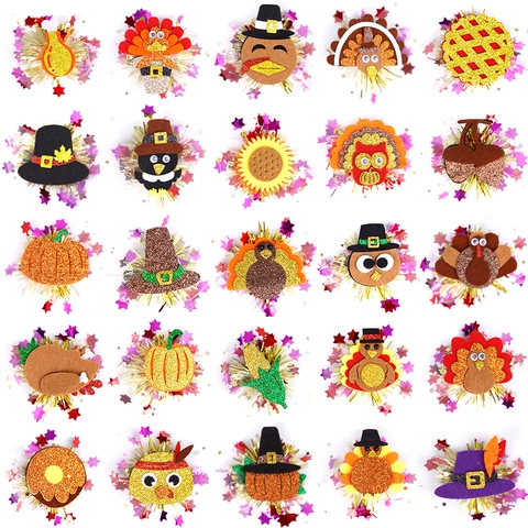 Pinza para el Pelo de Pavo de Acción de Gracias para Decoración de Fiesta Infantil Tela Fieltro Malla Calabaza Girasol Horquilla Otoño Fiesta de la Cosecha Tocado