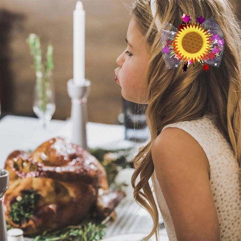 Pinza para el Pelo de Pavo de Acción de Gracias para Decoración de Fiesta Infantil Tela Fieltro Malla Calabaza Girasol Horquilla Otoño Fiesta de la Cosecha Tocado