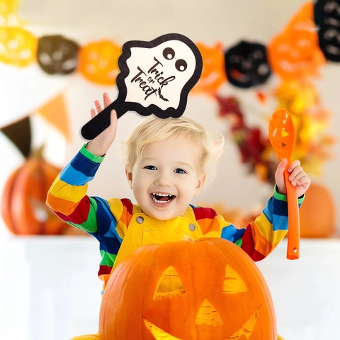 Wooden Halloween Handheld Props Pumpkin Ghost Spider Bat Trick Or Treat Signs For Party Atmosphere Decoration Photo Props