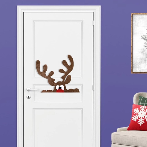 DIY Christmas Door Stickers Glitter Felt Santa Claus Snowman Reindeer Window Glass Decals For Holiday Party Home Decoration