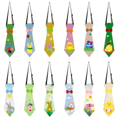 Cravatta Decorativa di Pasqua con Coniglio Pulcino e Uovo per Bambini Animali Domestici Regolabile in Feltro Glitterato Accessorio Festa