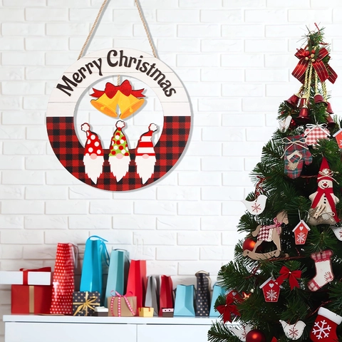 Cartoon Christmas Wood Hanging Sign Merry Christmas Welcome Door Sign For Front Door Party Decor Snowman Santa Gnome Wall Plaque