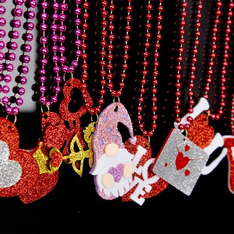 Valentijnsdag Rode Kralenketting Met Glitter Plastic Hanger Hart Cupido Lippen Kabouter Voor Romantische Feest Bruiloft Kostuum Decor
