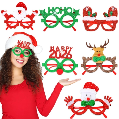 Christmas Party Glasses Frames Glitter Felt Santa Snowman Reindeer Holiday Costume Eyewear For Adult Kids New Year 2026