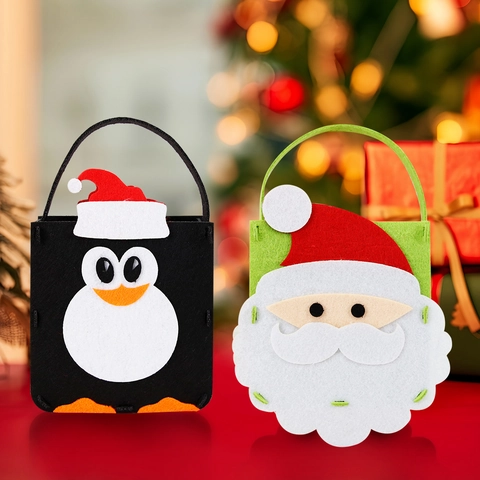 Weihnachts Filz Geschenktüte Für Kinder Cartoon Weihnachtsmann Schneemann Rentier Handtasche Party Deko Süßigkeitentüte