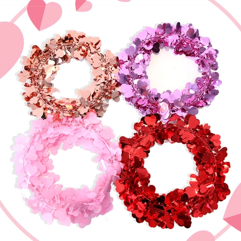 Valentinstag Herzform Lametta Girlande PET Eisendraht Herz Girlande Für Hochzeit Party Jahrestag Haus Dekoration