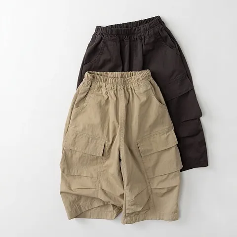 Children's Casual Cargo Pants Unisex Boys Girls Solid Color Soft Cotton Elastic Waist Outdoor Joggers Long Trousers