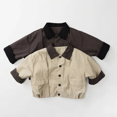 Kinder Katoen Lentejas Koreaanse Stijl Contrast Kraag Patchwork Mantel Retro Casual Knoopsluiting Bovenkleding Voor Jongens Meisjes
