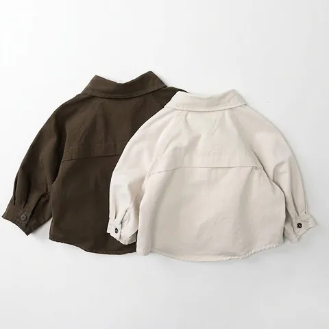 Camisa de Manga Larga de Algodón para Niños Color Sólido Estilo Coreano Unisex Top Con Cuello de Solapa para Niños Niñas