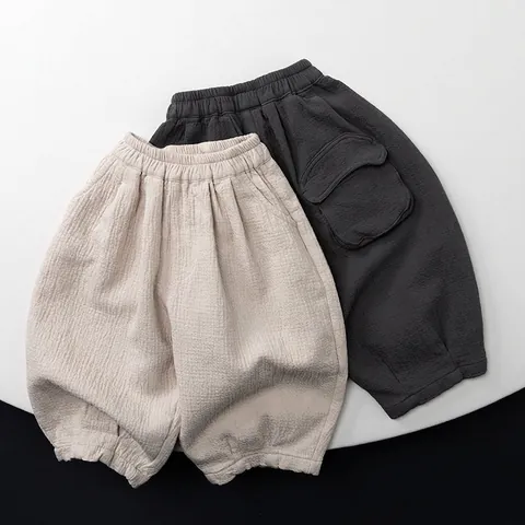 Unisex Kids Cotton Harem Pants Korean Style Crinkle Gauze Wide Leg Trousers Casual Soft Breathable Pants For Boys Girls