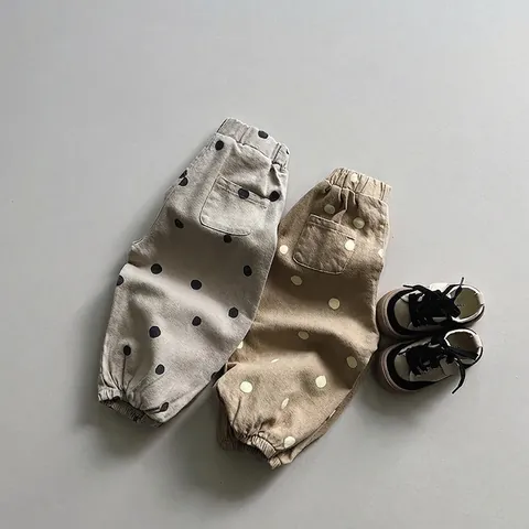 Koreanischer Stil Kinder Polka Dot Hose Weiche Baumwolle Lockere Lässige Hose Für Jungen Mädchen Elastische Taille Frühling Herbst