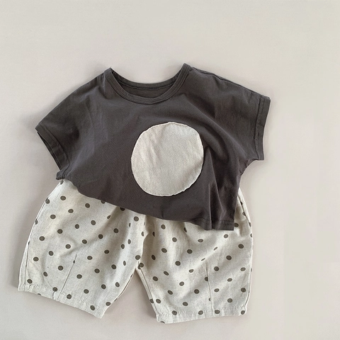 Kids Casual Polka Dot Cotton Linen Shorts Summer Unisex Loose Wide Leg Mid-Calf Pants Comfortable Breathable Bottoms