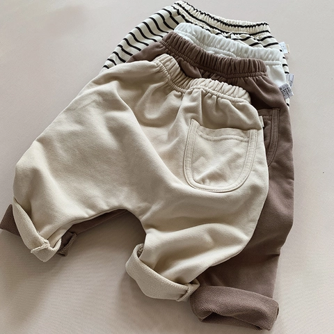 Toddler Baby Harem Pants Cotton Big PP Pants Loose Casual Spring Autumn Long Trousers Striped Solid Color Boys Girls