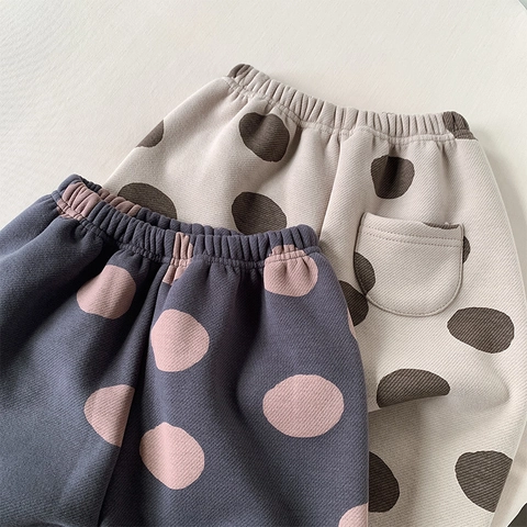 Pantalon à Pois Doublé Polaire pour Petites Filles Hiver Chaud Décontracté Pantalon Enfants Style Coréen Leggings Taille Élastique