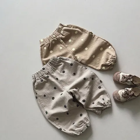 Koreanischer Stil Kinder Polka Dot Hose Weiche Baumwolle Lockere Lässige Hose Für Jungen Mädchen Elastische Taille Frühling Herbst