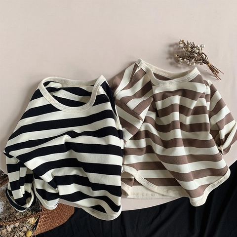 Kinderen Gestreept T-Shirt Met Lange Mouwen Katoen Casual Ronde Hals Pullover Voor Jongens Meisjes Lente Herfst Top