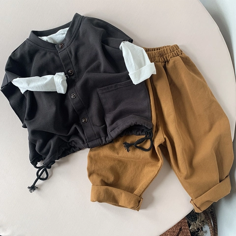 Kids Casual Cotton Knit Vest Single Breasted Cardigan For Boys Girls Spring Autumn Solid Color Charcoal Black Waistcoat