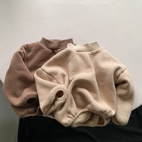 Peuter Fleece Gevoerd Sweatshirt Pullover Warm Col Katoenen Top Effen Kleur Verdikt Winter Sweatshirt Voor Jongens Meisjes