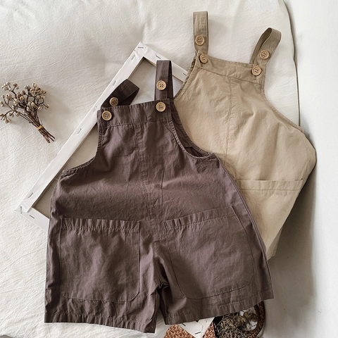 Cotton Kids Suspender Overalls Japanese Korean Style Toddler Boys Girls Summer Breathable Thin Bib Pants With Large Pockets