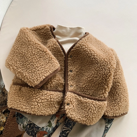 Veste Intégrée en Polaire de Fourrure Artificielle pour Enfants Style Coréen Manteau d'Hiver Chaud pour Garçons Filles